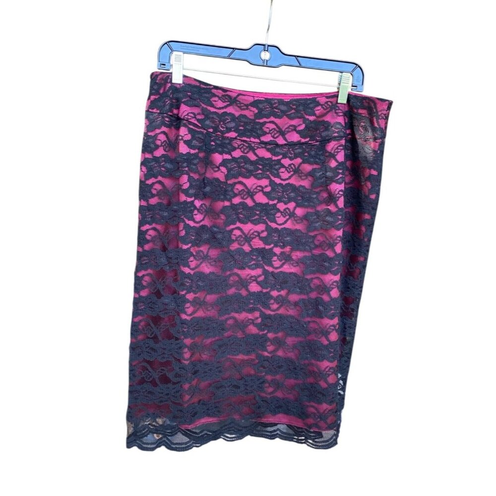 NY Collection Whimigoth Y2K Fairy Corp Goth Lace Overlay Skirt Black Pink Sz 12 - Picture 1 of 10